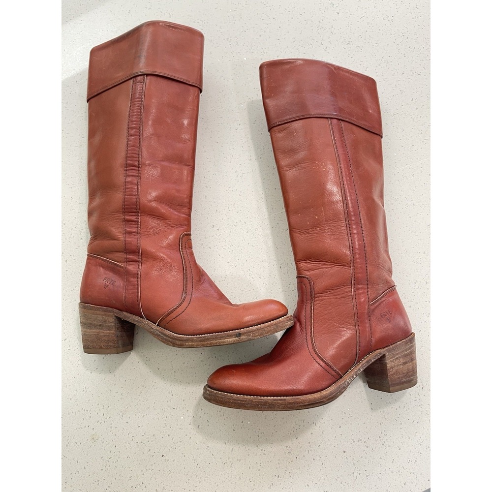 Vintage 70s Womens Frye Knee High Pull-On Campus Boots w/Cuff Size 7